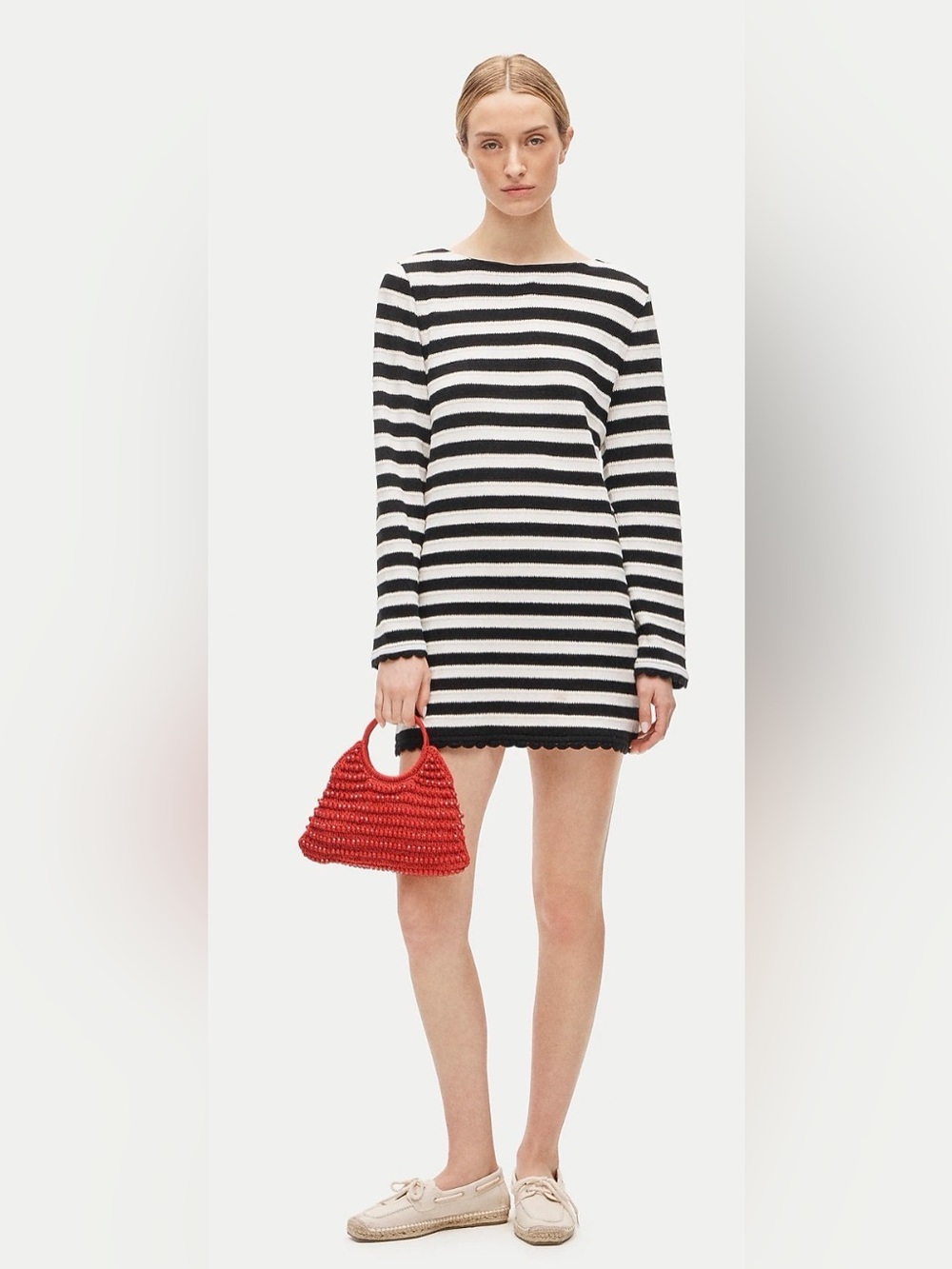 J. Crew Boatneck crochet mini dress in black and white stripes NWT Size Small
